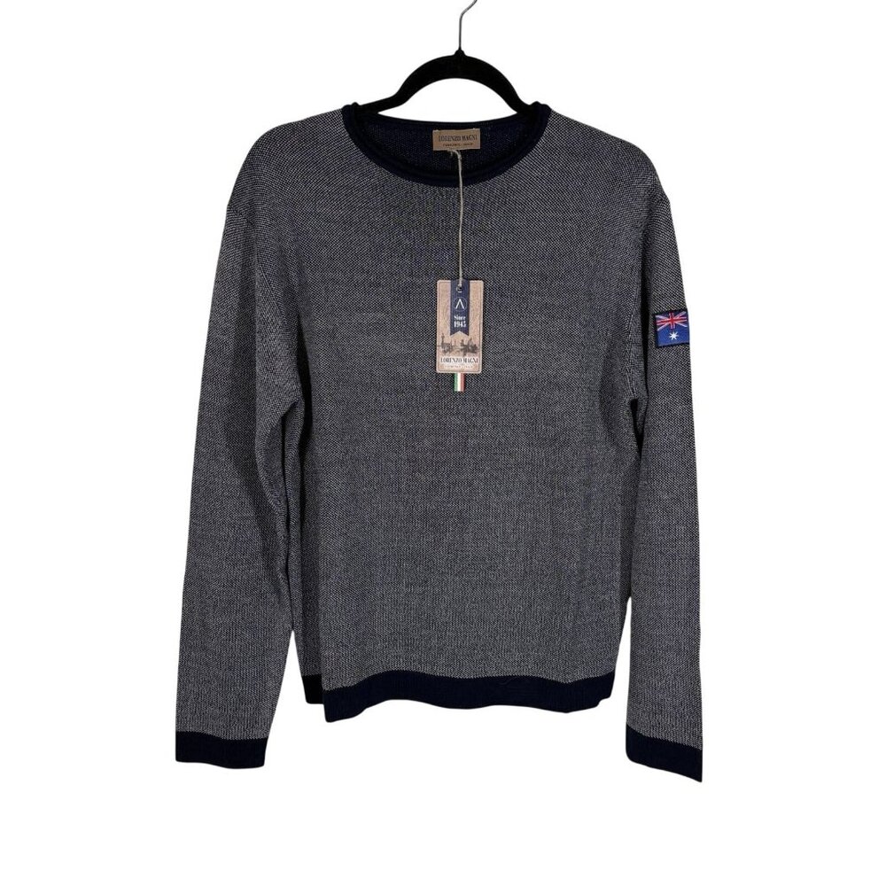 Lorenzo Magni Men Sz M Navy Blue Long Sleeve Wool Blend Pullover Sweater NWT